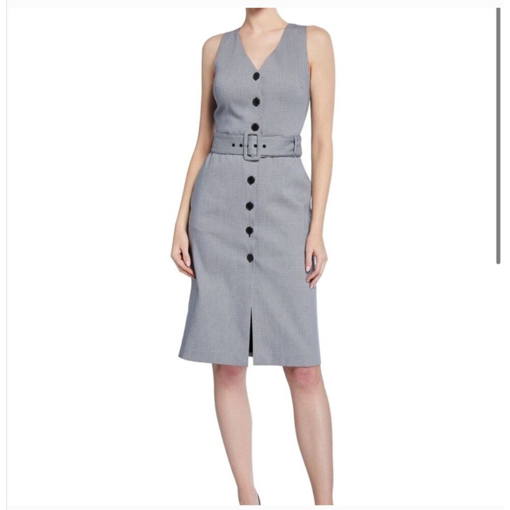 Club Monaco Sleeveless Houndstooth Belted Midi Dress Gray Black Size 0